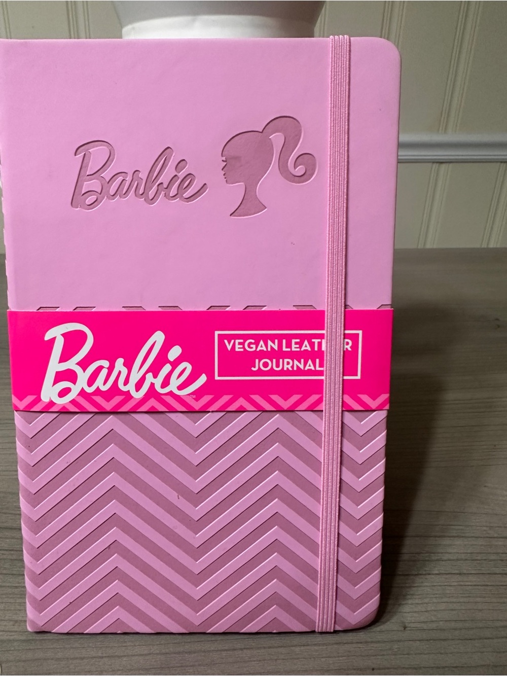 Barbie Pink Chevron Vegan Leather Journal with Elastic Band